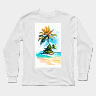 Entspannendes Strandfoto: Naturschönheit mit Wellen und Palmen Long Sleeve T-Shirt